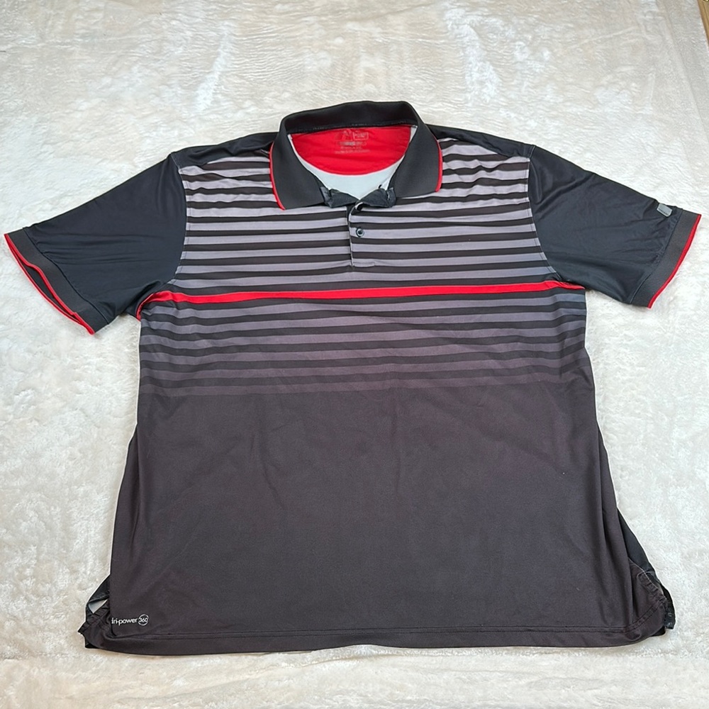Reebok Polo with Black, Gray, and Red Stripes
